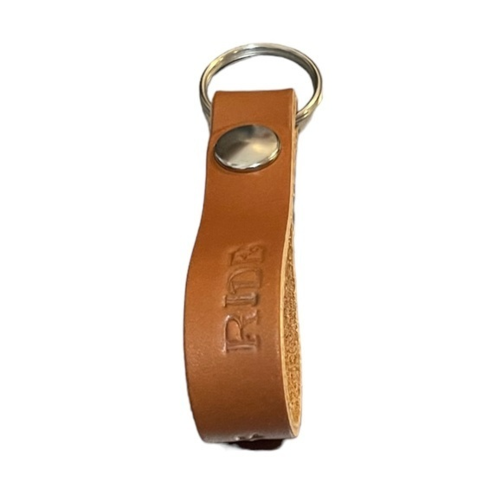 New Handmade tooled unisex Just Ride brown 100% leather belt loop Key Fob‎